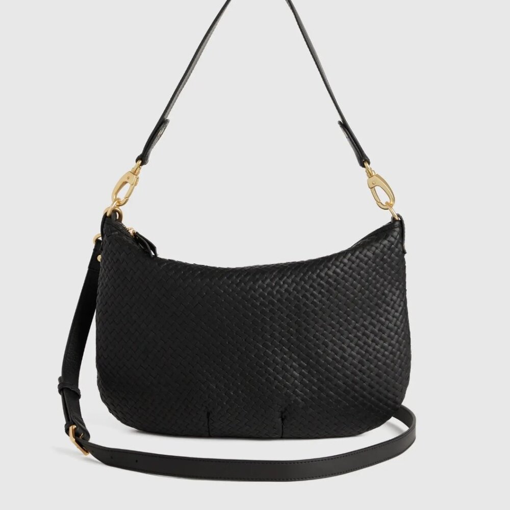 Quince Italian Leather Convertible Crescent Handwoven Shoulder Bag